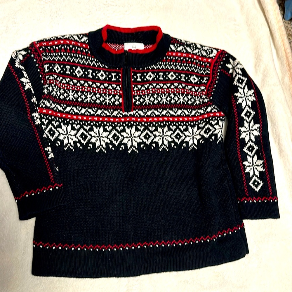 HANNA ANDERSSON BLACK FAIRISLE NORDIC 1/4 ZIP SWEATER 110 5 LIKE NEW